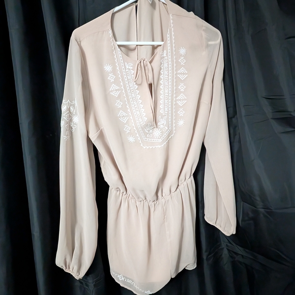 Forever 21 Pants - Forever 21 Cream Romper with Embroidery